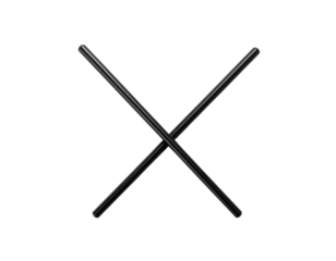 Two black crossed rods on a black background forming an ?X? shape