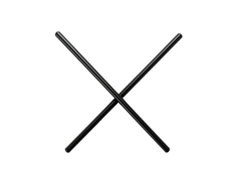 Two black crossed rods on a black background forming an ?X? shape