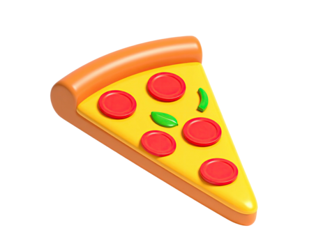 Vibrant 3D-rendered pizza slice, with toppings, on a black background