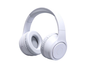 Bright white, over-ear headphones isolated against a solid black background