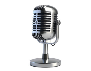 Shiny, metallic vintage microphone isolated against a stark black background