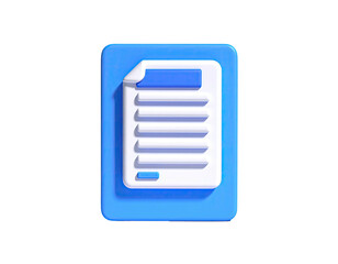 3D rendered paper icon. White document on blue background, black backdrop