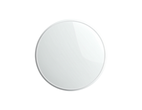 Shiny, white, circular device with a subtle, silver rim on a black background