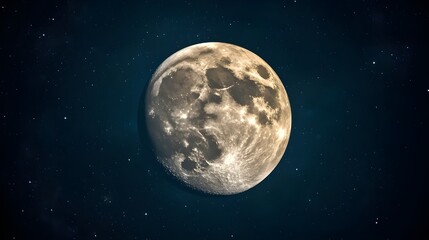 Fototapeta premium A realistic full moon glowing brightly in the night sky, showcasing detailed craters and textures on its surface.