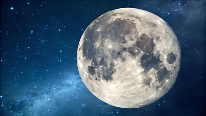 Obraz premium A realistic full moon glowing brightly in the night sky, showcasing detailed craters and textures on its surface.