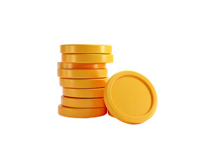 Stack of yellow coin discs beside a single coin, isolated on black
