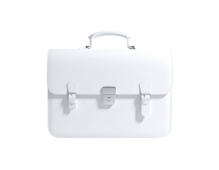 A clean, white briefcase with a handle, buckles, and clasp against a black backdrop