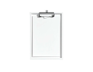 A blank, rectangular clipboard with a silver clip against a black background
