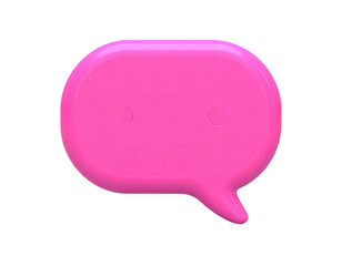 Glossy pink chat bubble with two tiny circles, rendered on a black background