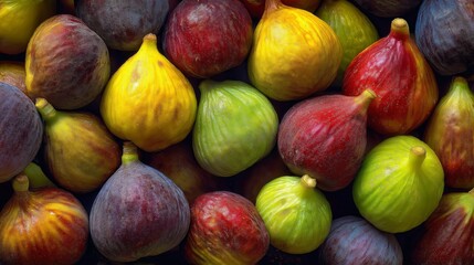 top view a bunch of various variety fig fruits 