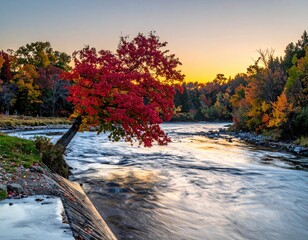 River flows through autumn landscape