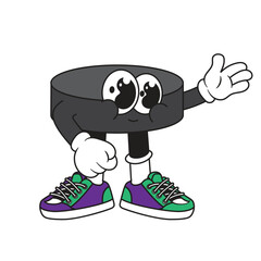 Hockey puck retro character cartoon icon illustration