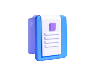 Stylized 3D clipboard with document, purple details, and simple design
