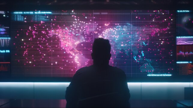 Futuristic global network data visualization abstract map digital technology cyber security network analysis communication