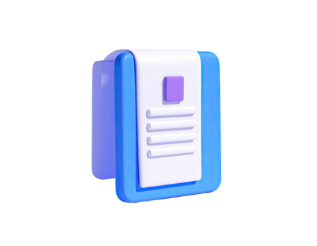Stylized 3D clipboard with document, purple details, and simple design