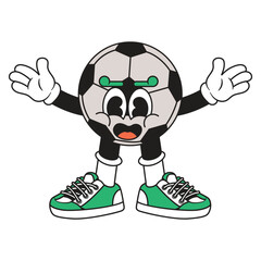 Soccer ball retro character cartoon icon illustration