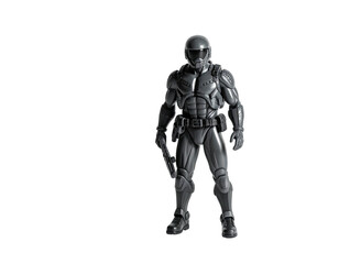 A full-body rendering of a soldier in futuristic armor against black