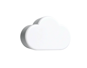 3D rendered, white cloud icon floating against a stark black background