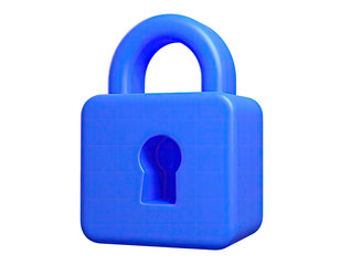 A vibrant, blue, 3D-rendered padlock against a stark black backdrop