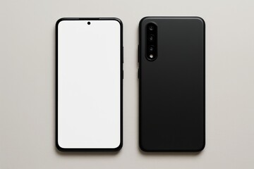 Minimal smartphone mockup with front and back view on neutral background for branding presentation or product template display concept. Ai generative