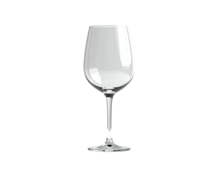 Elegant, clear wine glass, stemware, positioned centrally against a black background
