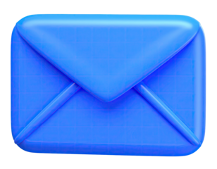 A vibrant, glossy, three-dimensional, sky-blue envelope against a dark backdrop