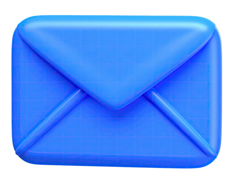 A vibrant, glossy, three-dimensional, sky-blue envelope against a dark backdrop