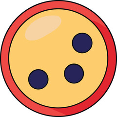 Simple graphic design of a round object with three dark circles inside a red ring for decorative and symbolic purposes