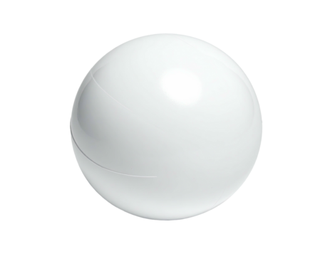 A pristine white sphere floats against a black backdrop with subtle curved markings