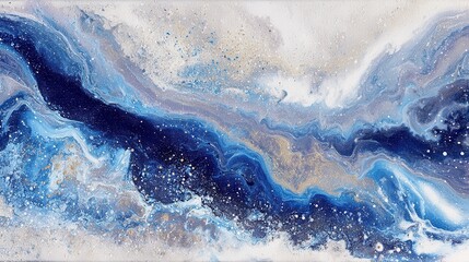Abstract Blue and White Swirl Painting With Glitter Effect