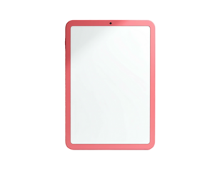 Front view of a sleek, red-framed tablet with a blank, white screen