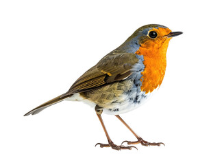 A close-up of a European robin with a bright orange breast and chest