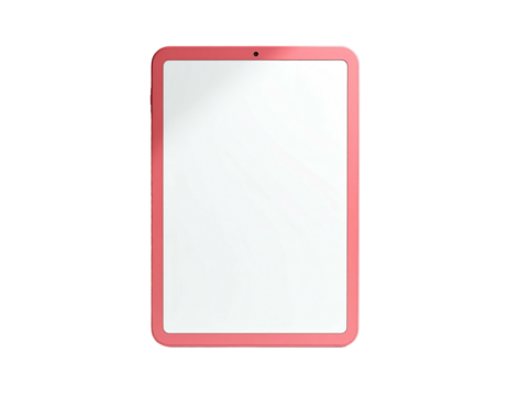 Front view of a sleek, red-framed tablet with a blank, white screen
