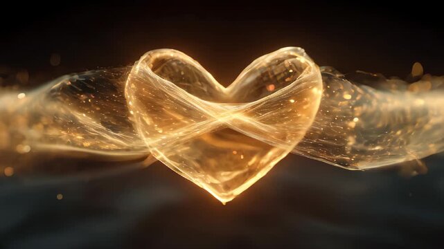 Golden heart shape glows brightly with shimmering light in a dark backdrop - Powered by Adobe