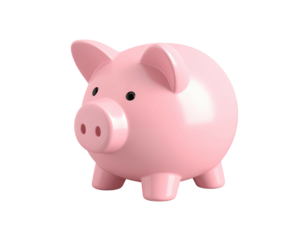 Pink, glossy piggy bank on a black background, slightly angled