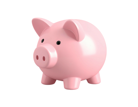 Pink, glossy piggy bank on a black background, slightly angled - Powered by Adobe