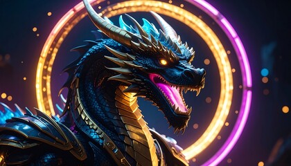 Dragon Illustration with Glowing Aura and Dramatic Lighting