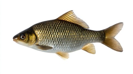 Obraz premium Vibrant Goldfish Swimming Gracefully in a Serene Environment against a Pure White Background Highlighting Its Unique Features and Natural Beauty
