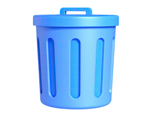 A bright blue, 3D rendered waste container with a lid and handle