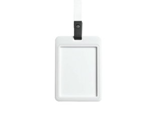 Isolated white ID badge hanging on a black background