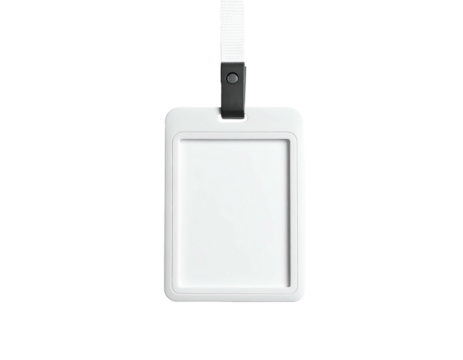 Isolated white ID badge hanging on a black background