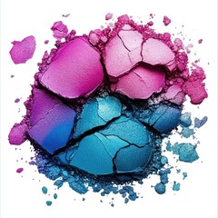 Crushed, colorful eyeshadow with pink and blue tones