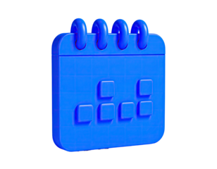 3D blue calendar, isolated on black, with marked dates, digital icon