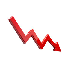 Red Arrow Showing Downward Trend isolated on a transparent background