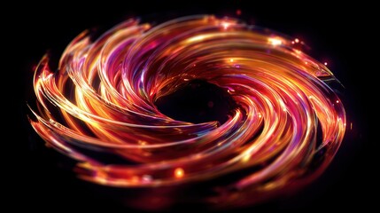 A mesmerizing, swirling torus of vibrant light ribbons, with a dark center and scattered sparkles