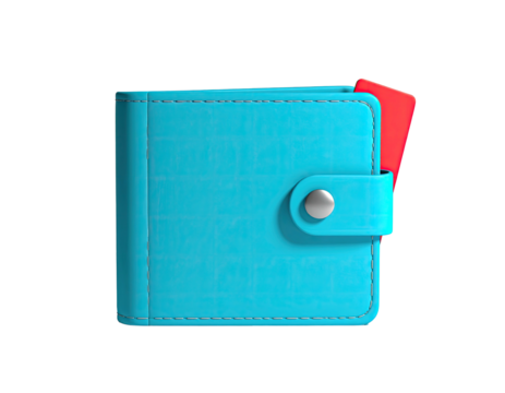 Turquoise leather wallet with a red card partially visible on a black background - Powered by Adobe