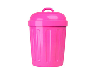 A rendered pink trash can with a lid and a handle isolated on black