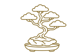Elegant stylized oriental bonsai tree in a pot with minimalist design and zen aesthetic