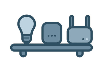 Modern smart home technology concept with light bulb, speaker, and wireless router