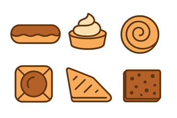 Assortment of sweet baked goods and confectionery items for dessert menus